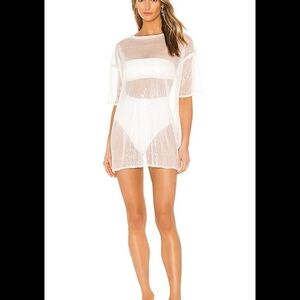 Revolve | Superdown Sheer Sequin Mesh Mini Dress XS White Beach Coverup